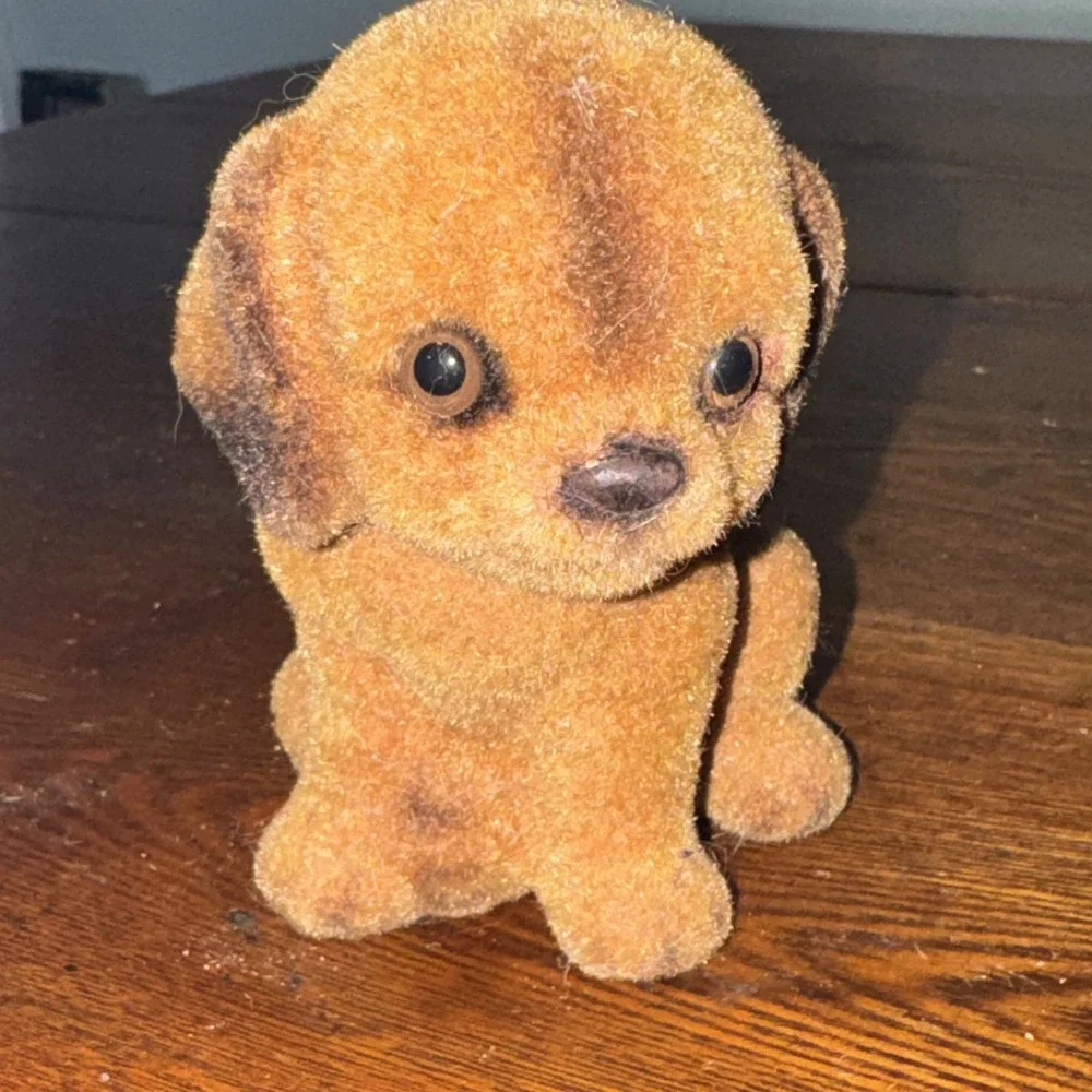 Josef Originals Flocked Brown Puppy Dog  Resin Animal Figurine Vintage